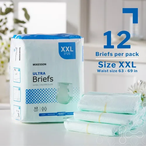 Vista 2 de McKesson Ultra Briefs, [12 unidades], XXL, 63-69 pulgadas, pañales para adultos con incontinencia con pestañas, absorción pesada, unisex