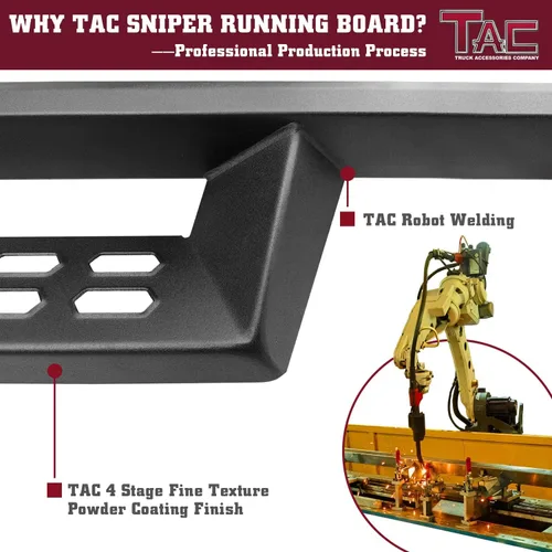 Vista 5 de TAC Sniper Estribos Compatibles con Toyota Tacoma 2005-2023 Camioneta Doble Cabina Caída de 4" Textura Fina Escalones Laterales Negros Barras Nerf