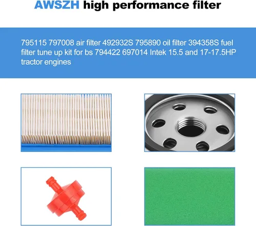 Vista 5 de 697153 795115 Filtro de aire 298090 298090S Filtro de combustible 492932S Filtro de aceite Cortacésped Kit de afinación para 794422 698083 797008