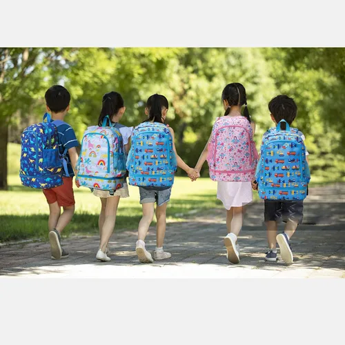 Vista 5 de Mochilas para niños y niñas, bonita mochila ligera para niños y niñas, mochila preescolar con bolsa de almuerzo aislada, Azul, Personalizado