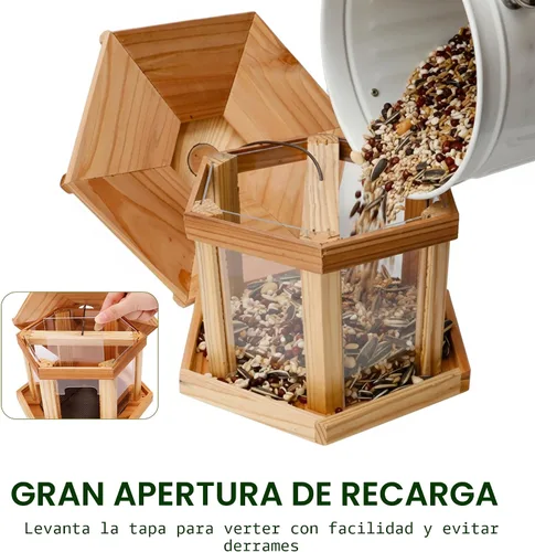 Vista 5 de Solution4Patio - Comedero para pájaros para exteriores, comedero tipo gazebo hexagonal de cedro de Estados Unidos con bandeja de malla ventilada