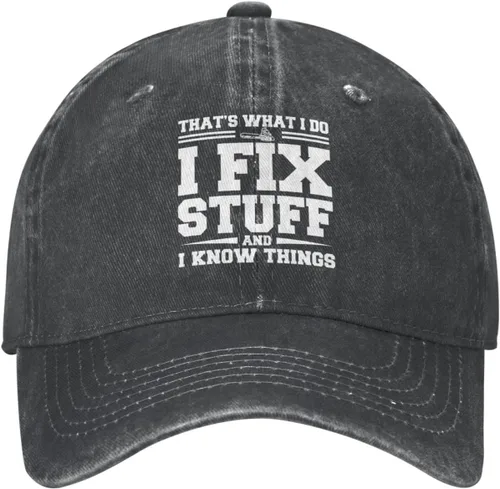 Vista 15 de Sombrero con texto en inglés "I Fix Stuff and I Know Things, para hombre, diseño de cosas geniales