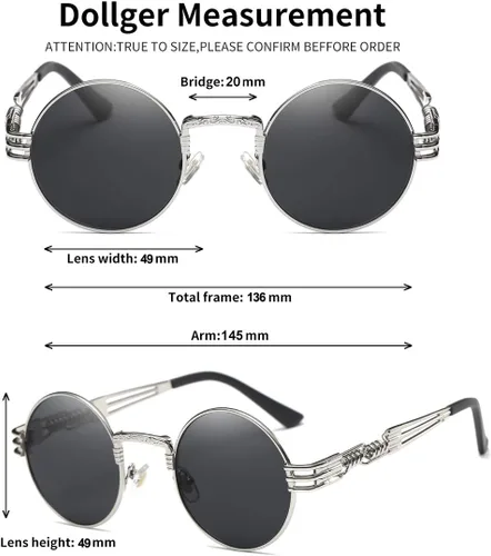 Vista 63 de Dollger Gafas de sol redondas Steampunk con marco de metal
