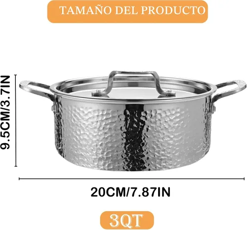 Vista 2 de Vivicreate Olla de cocción profunda de acero inoxidable de tres capas con exterior martillado, compatible con todas las estufas, distribución