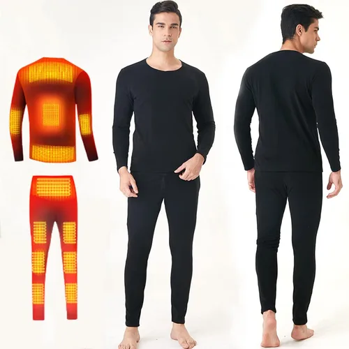 Vista 8 de Nalog Conjunto de ropa interior térmica de calefacción para hombre, ropa interior lavable con calefacción USB para invierno al aire libre