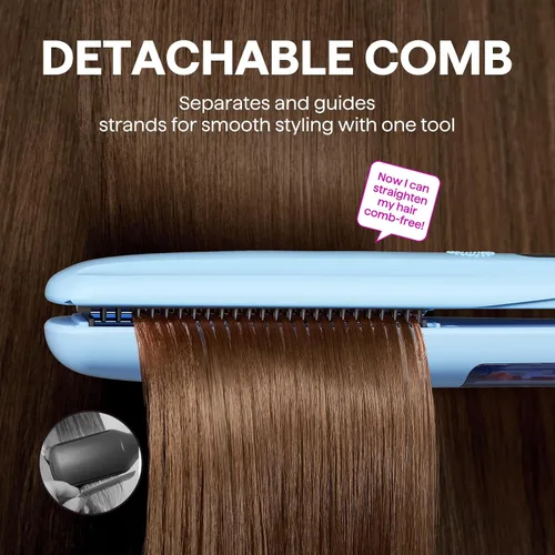 Vista 4 de Wavytalk Plancha de pelo a vapor para menos daño por calor, plancha plana Azul bebé