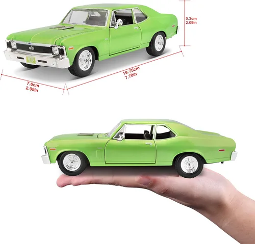 Vista 2 de Maisto 1:24 Escala 1970 Chevrolet Nova SS Vehículo fundido a presión (los colores pueden variar), verde