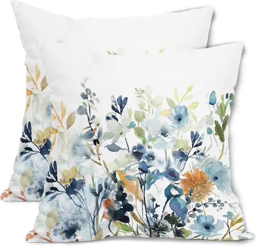 Vista 37 de Fundas de cojín decorativas primavera-verano 40x40 cm, juego de 2 fundas de cojín verdes con flores botánicas, fundas de cojín decorativas para Aqua