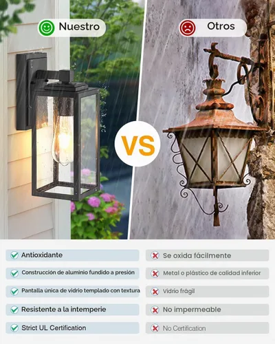 Vista 5 de VIANIS Luces de Pared para Exteriores, Luces de Porche Linterna para Exteriores, Accesorios de Iluminación para Exteriores Impermeables Negros