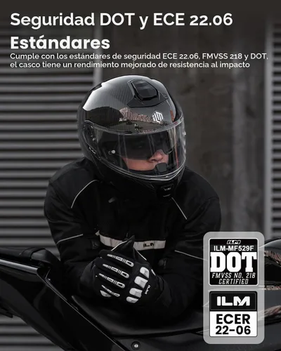 Vista 3 de ILM - Cascos modulares de fibra de carbono para motocicleta de cara completa, aprobados por DOT y ECE MF529F (Negro carbón, M)