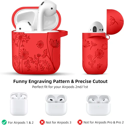 Vista 8 de Lerobo - Funda con grabado de flores para carcasa de AirPod, protector de silicona suave y elegante con llavero compatible con carcasa de carga