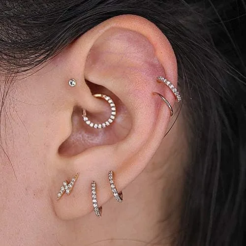 Vista 8 de OUFER - Aretes para nariz de acero quirúrgico para cartílago tragus de acero inoxidable 316L aretes para la hélice y cartílago 14G 16G 18G 20G aro
