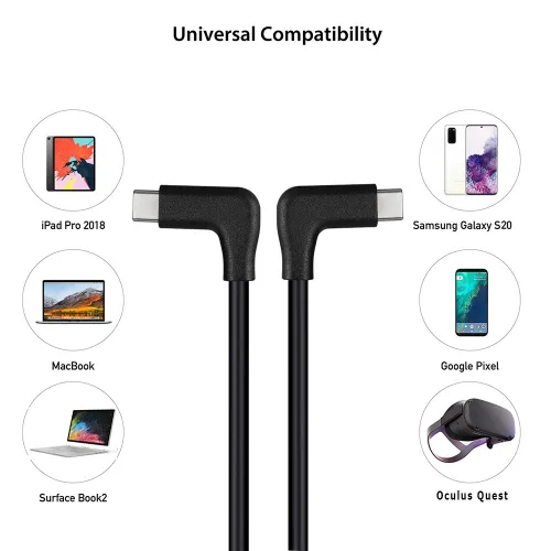 Vista 6 de QCEs Cable USB C a USB C de ángulo recto de 3.3 pies, cable USB-C 3.2 Gen 2 de transferencia de datos de 20 Gbps, salida de video 4K, carga rápida
