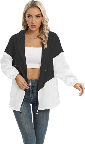 Vista 3 de Chaqueta casual para mujer, impermeable, ligera, con capucha, rompevientos, con bolsillos