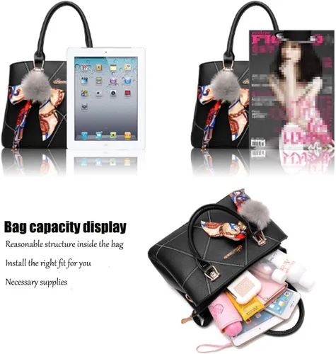 Vista 6 de XingChen Bolsos de cuero para mujer, bolso de hombro con asa superior, con pompón y lazo