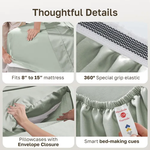 Vista 97 de California Design Den Sábanas de Algodón Egipcio 100%, Juego de Sábanas de Lujo Auténtico Certificado Tamaño Full con Bolsillo Profundo, Satén Suave