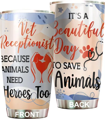 Vista 8 de Vaso de recepcionista veterinario de acero inoxidable de 20 onzas, hermoso regalo de recepcionista veterinario de flores para cumpleaños, regalos