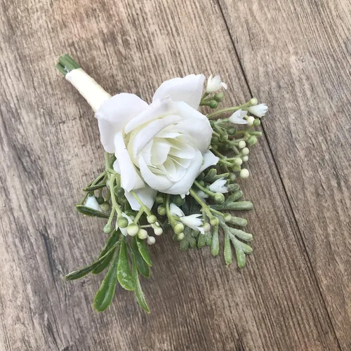 Vista 4 de 6 unids/lote Novio Boutonniere Hombre Mujer Novia Muñeca Ramillete Artificial Boda Flores Decoración Fiesta (marfil, Boutonniere)