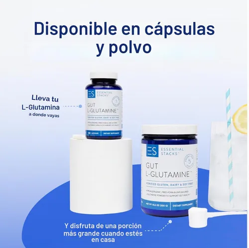 Vista 6 de Essential Stacks L-Glutamina Home & Away Bundle - L Glutamina en polvo y cápsulas