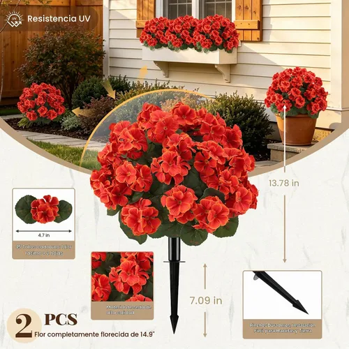 Vista 2 de 2Pcs Artificial Fall Flowers for Outdoors Fake Geranium Plant Topiary Balls