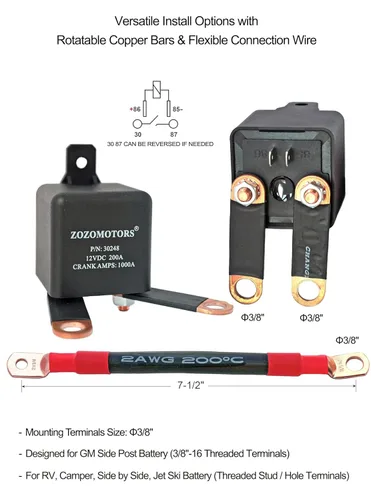 Vista 2 de Interruptor de Desconexión de Batería Remoto de Poste Lateral de 3/8", Interruptor de Corte de Batería de 12V para Automóvil, Camión, Casa Rodante