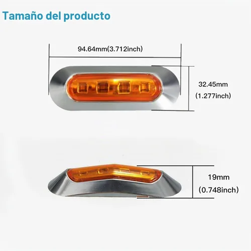 Vista 6 de ALFU 10 luces LED ámbar DC12V-24V 4 LED indicadoras de marcador lateral lámpara delantera trasera luz interior con bisel cromado universal