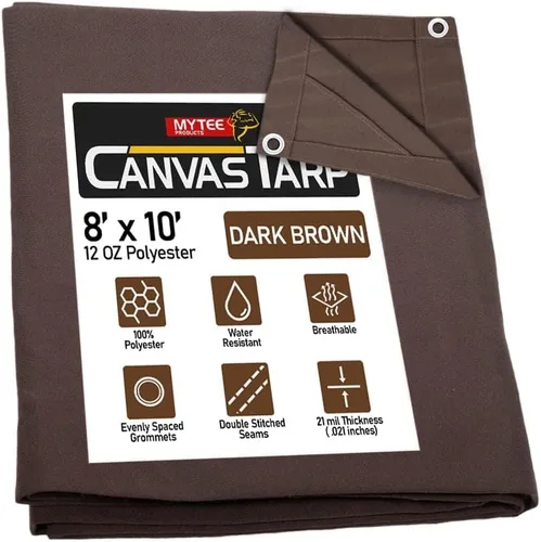 Vista 89 de Mytee Products Lona de lona marrón oscuro de 6 x 8 pies de 12 onzas, resistente al agua y transpirable, lonas resistentes, cubierta de lona