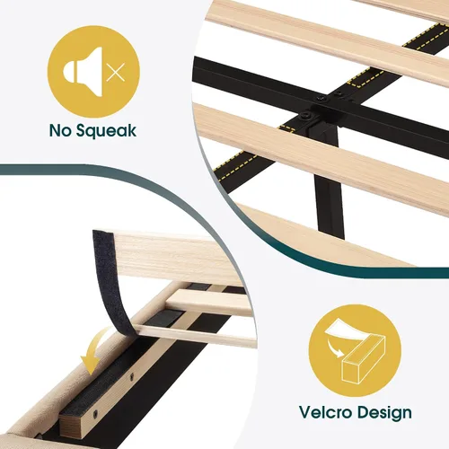 Vista 6 de WEEWAY Base de cama tamaño individual con cabecera tapizada de tela de lino y soporte de listones de madera, base de colchón resistente, no necesita