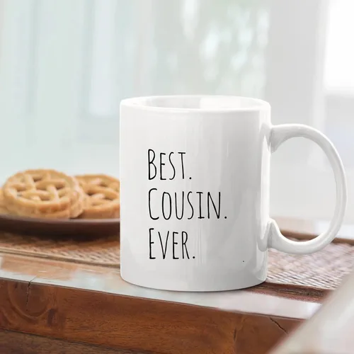 Vista 5 de Panvola Taza de café con texto en inglés "Best Cousin Ever", regalos para mujeres y hombres de la tía, tío, familia, reunión, vasos de cerámica, 11