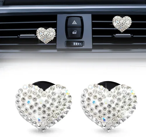 Vista 10 de 2 clips de ventilación de automóvil, dijes de corazón de cristal brillantes, clips de salida de aire acondicionado para automóvil, accesorios