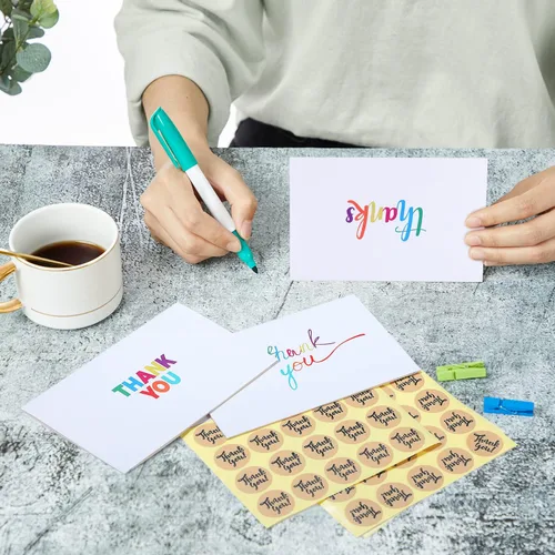 Vista 4 de Ohuhu 144 tarjetas de agradecimiento a granel con sobres, juego de notas de agradecimiento con elegantes 8 diseños de arcoíris coloridos, tarjeta