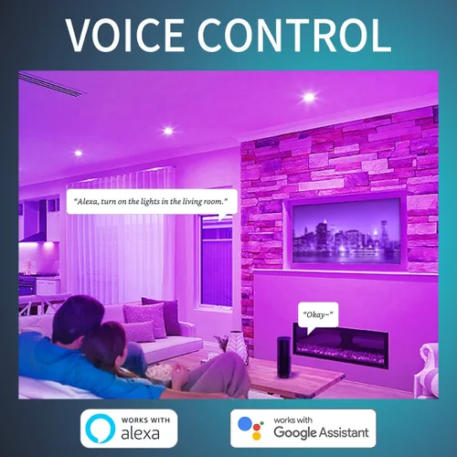 Vista 4 de ANWIO Bombilla inteligente BR30 RGB que cambia de color, LED, WiFi, regulable, multicolor, base E26, compatible con Alexa, Google Assistant,
