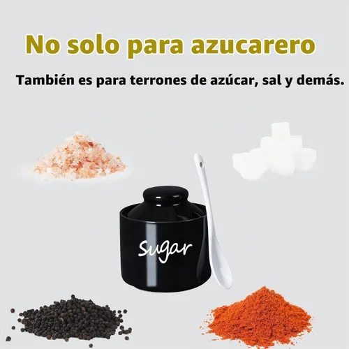 Vista 6 de ONTUBE Azucarero de cerámica con tapa y cuchara, tarro de azúcar de porcelana, 8oz (Negro) Porcelain, 8oz, white, lid & spoon, airtight