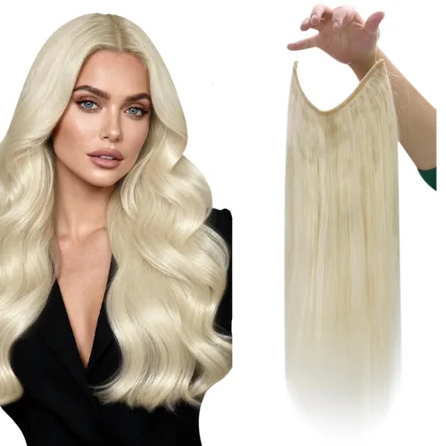 Vista 29 de Fshine - Extensiones de cabello con hilo invisible de 12 pulgadas, color rubio ceniza con reflejos de rubio decolorado, pieza de cabello humano real