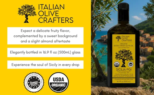 Vista 4 de Italian Olive Crafters, Aceite de oliva virgen extra orgánico rico en polifenoles, 16.9 fl oz - Botella de vidrio prensado en frío de aceite