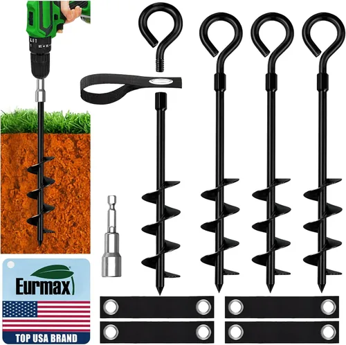 Vista 15 de Anclajes de suelo Eurmax USA Anclajes de trampolines con tornillo para vientos fuertes Estacas de tienda de campaña de alta resistencia Anclajes