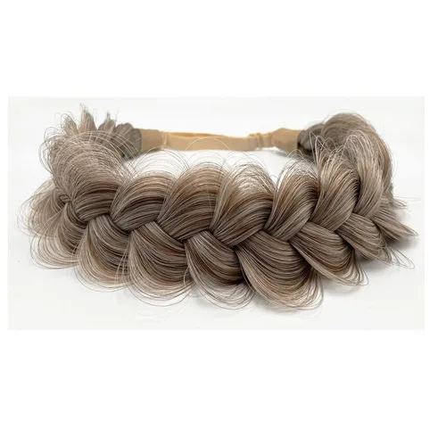 Vista 8 de Diadema trenzada sintética clásica de cabello con hebras anchas para boda, trenzas esponjosas desordenadas, banda para peluca, accesorio de belleza