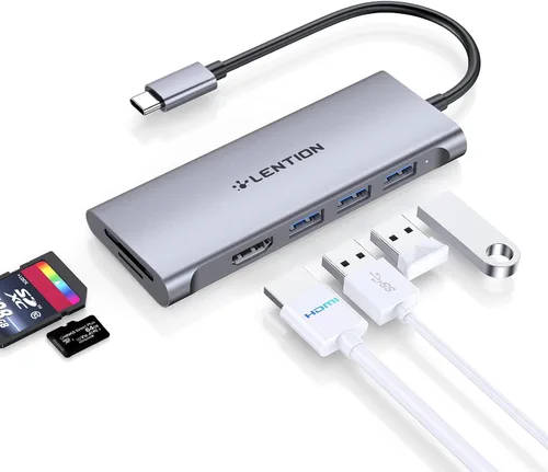 Vista 12 de LENTION 5-in-1 USB-C Hub, 4 USB3.0, 60W Charging, Multiport Adapter Ideal for Work & Study, Stable Driver 3.0 Certified, Compatible with macOS