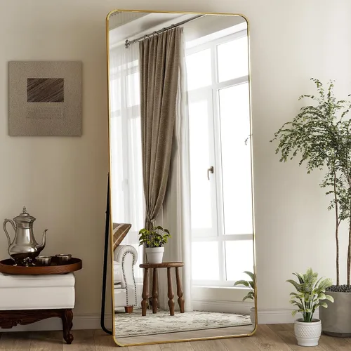 Vista 21 de BEAUTYPEAK - Espejo de cuerpo entero negro, espejo de piso de 56 x 21 pulgadas con esquinas redondeadas, espejo para colgar, apoyar contra la pared