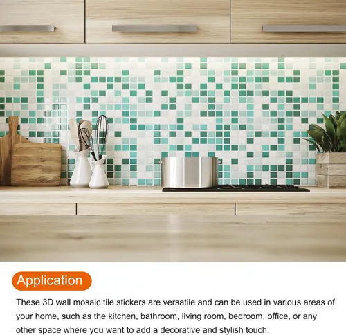 Vista 4 de MECCANIXITY 10 calcomanías 3D de pared, 3.9 x 3.9 in, azulejos de mosaico cuadrados, autoadhesivo, PVC, impermeable, para cocina, baño, pared