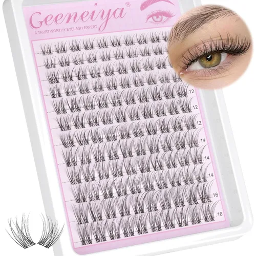 Vista 10 de Extensiones de pestañas en racimo con banda transparente, pestañas cortas y onduladas C, extensiones de pestañas naturales en racimo, pestañas