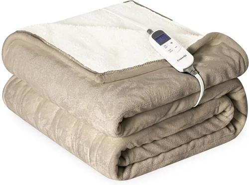 Vista 16 de Manta eléctrica térmica de 50"x60", manta de franela suave y sherpa reversible con 10 ajustes de calor, 12 configuraciones de temporizador y apagado