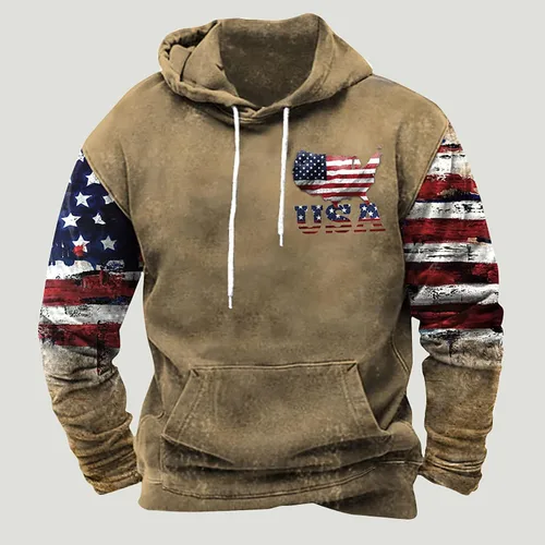 Vista 3 de Hoodies For Men Oversized Graphic Long Sleeve Pullover Sweatshirt Trendy Drawstring Pocket Tops Aesthetic Streetwear