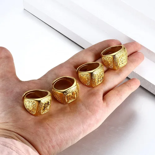 Vista 6 de Besteel Juego de 4 anillos chapados en oro para hombre, anillo Kanji RicSuerteBendición de la riqueza, juego de anillos de la suerte