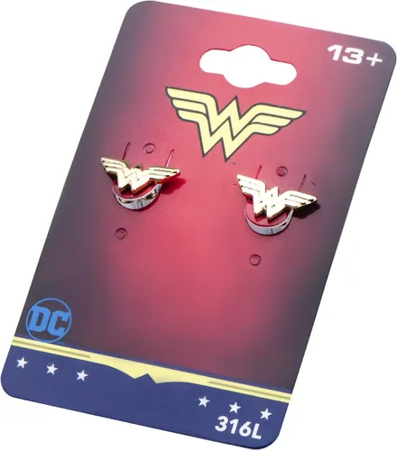 Vista 3 de DC Comics Aretes de tuerca chapados en oro para mujer Wonder Woman talla única Acero inoxidable