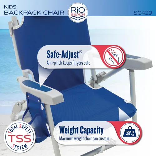 Vista 4 de Rio Beach - Silla de playa plegable de 5 posiciones para niños, color azul