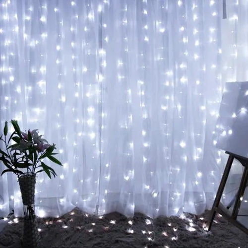 Vista 7 de Dazzle Bright - Cadena de luces para cortina, 300 LED, 3m x 3m, luces de hadas color blanco cálido con 8 modos de iluminación, luces impermeables