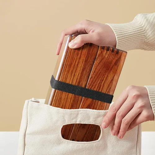 Vista 4 de AOOSY Caja Bento de madera, loncheras, contenedores de almuerzo de madera cuadrados naturales tradicionales japoneses para mujeres y hombres adultos