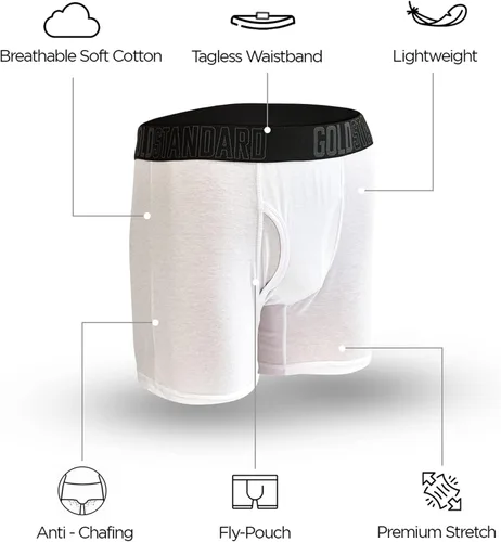 Vista 5 de Gold Standard Paquete de 4 calzoncillos tipo bóxer de algodón para hombre Negro/ gris oscuro/ blanco