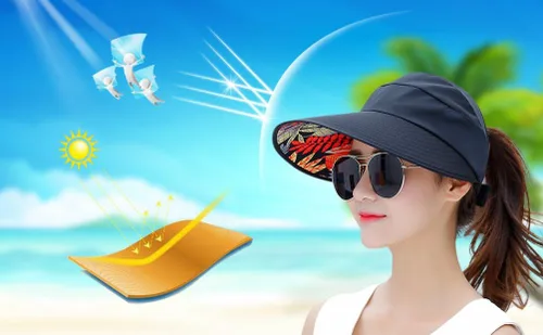 Vista 7 de HINDAWI - Sombreros de sol para mujer, ala ancha, protección UV, visera para playa de verano